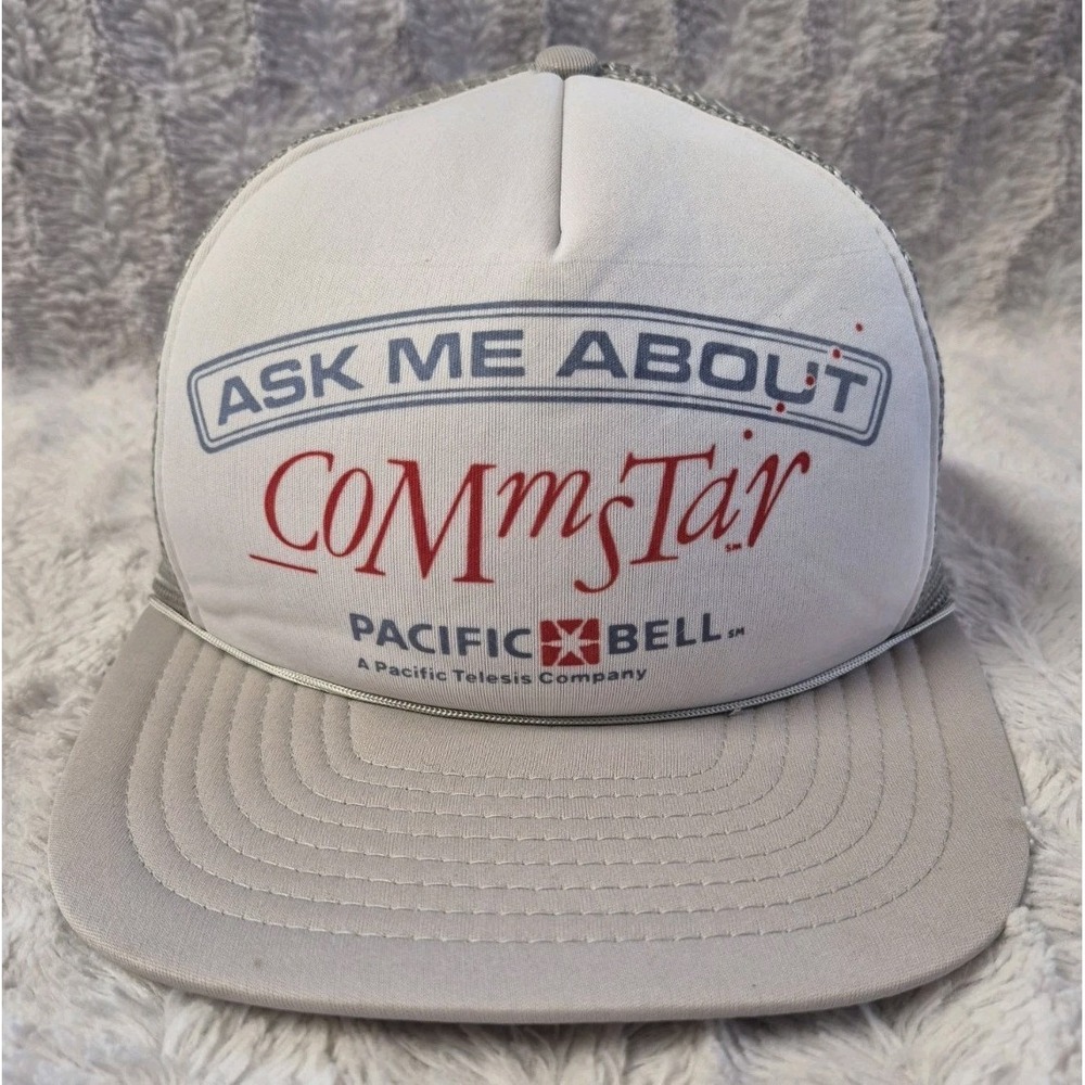 Vintage Pacific Bell "Ask me about Commstar" Snapback Promo Hat Cap MeshGray 80s